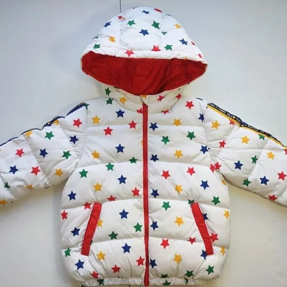 United Colors Benetton Girl's Puffer Jacket Full Zip Multicolor Stars Sz 3-4 Yrs - Picture 2 of 11